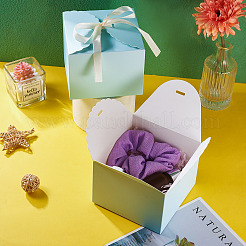 正方形の紙製ギフトボックス10セット  リボン付き  誕生日結婚式パーティーチョコレートキャンディギフトボックス  ライトシアン  12x12x9cm&nbsp;CON-TA0001-11A