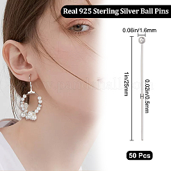 スターリングシルバーのボールヘッドピン25個925組  銀  25x0.5mm&nbsp;STER-BBC0001-52