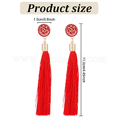 8 Pairs 8 Colors Rose with Cotton Tassel Dangle Stud Earrings&nbsp;EJEW-AN0001-68