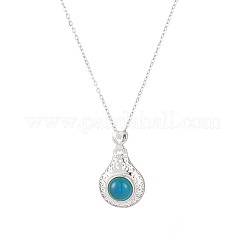 Alloy Glass Temperature Sensing Color Changing Mood Hollow Teardrop Pendant Cable Chain Necklaces for Women&nbsp;PW-WG81C57-01