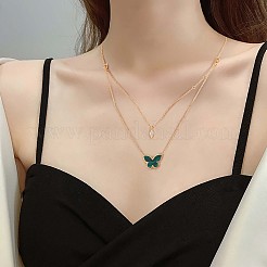 天然マラカイト バタフライ＆キュービックジルコニア オーバルペンダント 925連ネックレス  18 スターリングシルバー チャーム ブレスレット ネックレス ジュエリー セット 女性用  15.35KGP本金メッキ  39インチ（[2]cm）&nbsp;JN1057A