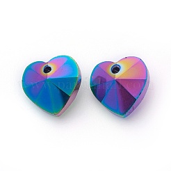 ロマンチックなバレンタインデーアイデアガラスチャーム  ファセット付き心臓ペンダント  ドジャーブルー  14x14x8mm  穴：1mm&nbsp;G030V14mm-29