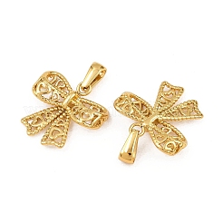 中空 304 ステンレス ペンダント  ハートチャーム付きちょう結び  ゴールドカラー  21x21.5x5.5mm  穴：6.5x2.5mm&nbsp;STAS-P438-24G