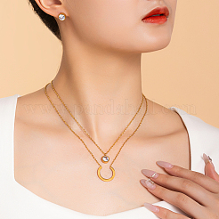 Minimalist 201 Stainless Steel Clear Cubic Zirconia Ring Double-layer Necklace & Earrings Sets for Women&nbsp;EU1763