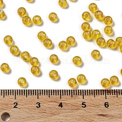 ガラスシードビーズ  銀並ぶ  丸い穴  ラウンド  ゴールド  4x3mm  穴：1.2mm  6429個/ポンド&nbsp;SEED-H002-C-A038