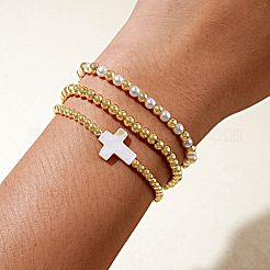 3Pcs Brass Round Beads Stretch Bracelets for Women&nbsp;NV0824