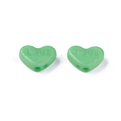 不透明なアクリルビーズ  染め  単語「love」付けのハート  ミディアムシーグリーン  10x13.5x4.5mm  穴：1.8mm  約2300個/500g&nbsp;MACR-S373-128-S09