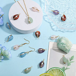 15Pcs 5 Colors Copper Wire Wrapped Natural Amethyst & Brecciated Jasper & Green Aventurine & Rose Quartz & Aquamarine Teardrop Pendants&nbsp;PALLOY-FH00152