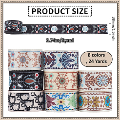 24ヤード8カラーのポリエステルリボン  刺繍チロリアンテープ  ジャカードリボン  服飾材料  ミックスカラー  1-1/2インチ（38mm）&nbsp;OCOR-PH0006-61