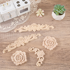 8個 3種類のウッドチップ  壁の装飾  花  アンティークホワイト  50~97.5x20~75x7~15mm&nbsp;WOOD-ME0001-25