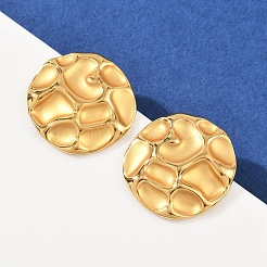 304 Stainless Steel Hammered Flat Round Stud Earrings&nbsp;EJEW-A138-04G