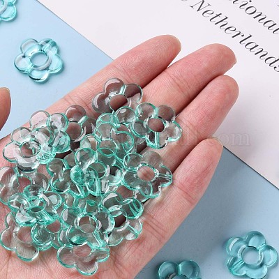 透明なアクリルビーズフレーム  花  ターコイズ  19x20x3.5mm  穴：1.6mm  内径：6.5mm  約632個/500g&nbsp;TACR-S154-29B-68-1