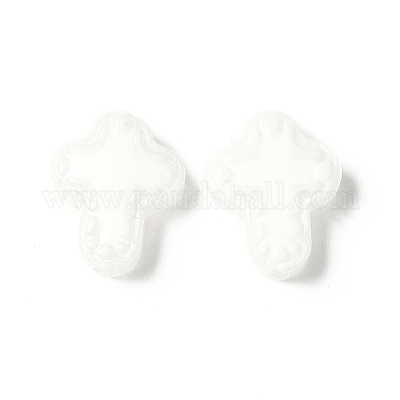 焼き絵の具、ガラス、エナメル、ビーズ  手描きのビーズ  クロス  ホワイト  14.5x11.5x4mm  穴：1mm&nbsp;LS-BLOW-D300-06K-1