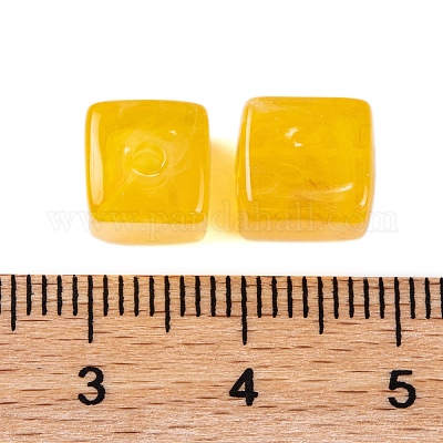 アクリルビーズ  イミテーション翡翠  キューブ  ゴールド  9x8x8mm  穴：2mm  833個/ 500g&nbsp;OACR-H120-01F-1