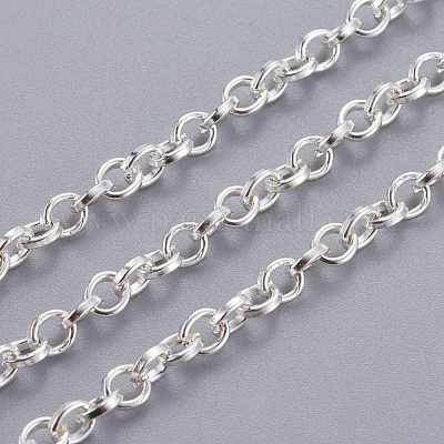 アイアン製アズキチェーン  溶接されていない  スプールで  無鉛の  銀  5x4x1mm  約164.04フィート（50m）/ロール&nbsp;CH-S047-S-LF-1