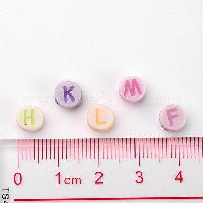 アクリルビーズ  混合文字  フラットラウンド  ミックスカラー  7x3.5mm  約2500個/500g&nbsp;PL085-1