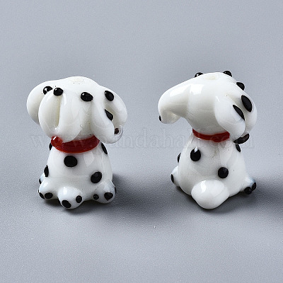 手作り凹凸柄ランプワークビーズ連売り  斑点のある犬  ホワイト  22~23x18~19x15~17.5mm  穴：2.5mm  約20個/連  17.13インチ（43.5cm）&nbsp;LAMP-Q031-002-1