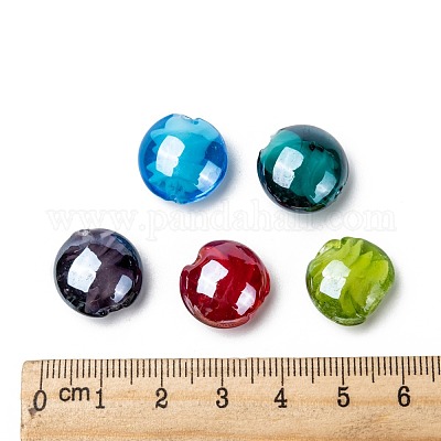手作りランプワークビーズ  パールカラーの  フラットラウンド  ミックスカラー  16x8mm&nbsp;LAMP-S010-16mm-M-1