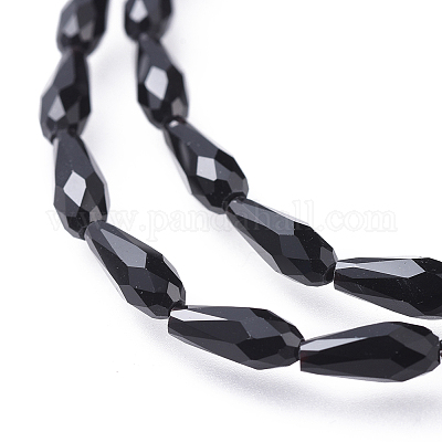 ガラスビーズ連売り  多面カット  ティアドロップ  ブラック  10x4mm  穴：0.8mm  約70~72個/連  27.9インチ〜28.15インチ（71~71.5cm）&nbsp;GLAA-L015-N-A01-1
