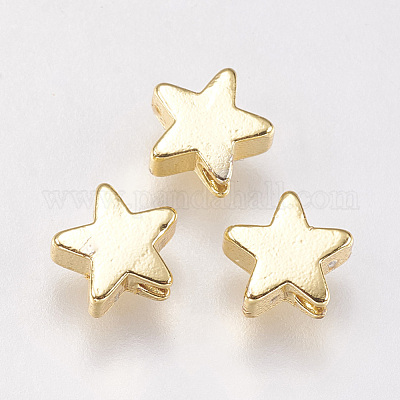 真鍮ビーズ  スター  ゴールドカラー  6x6x2.5~3.3mm  穴：1mm&nbsp;X-KK-E735-27G-1