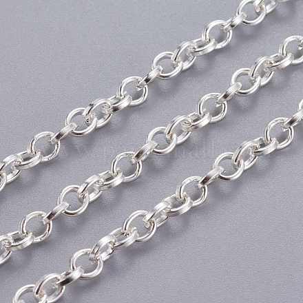 アイアン製アズキチェーン  溶接されていない  スプールで  無鉛の  銀  5x4x1mm  約164.04フィート（50m）/ロール&nbsp;CH-S047-S-LF-1