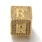 Brass Cubic Zirconia Beads, Cadmium Free & Nickel Free & Lead Free, Letter R, Square, Letter R, 9.5x9.5x9.5mm, Hole: 6mm