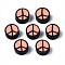 Handmade Polymer Clay Beads, Flat Round with Peace Sign, Light Salmon, 9~10x4.5mm, Hole: 1.6mm