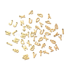 イオンプレーティング（IP）304ステンレススチールチャーム  レーザー切断  18KGP本金メッキ  a～zの文字  8~8.5x2~6.5x1mm  穴：1.2mm