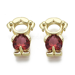 Brass Cubic Zirconia Pendants, Nickel Free, Girl, Real 16K Gold Plated, FireBrick, 16x12x5mm, Hole: 5x3mm