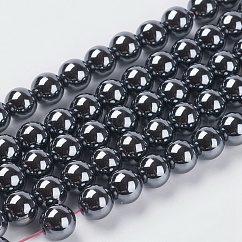 非磁性合成ヘマタイトビーズ連売り  AAグレードのラウンドビーズ  ブラック  サイズ：直径約8mm  穴：1mm  約53個/連