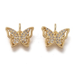 Brass Micro Pave Clear Cubic Zirconia Charms, Cadmium Free & Lead Free, Long-Lasting Plated, Butterfly, Golden, 9x13x2mm, Hole: 3mm