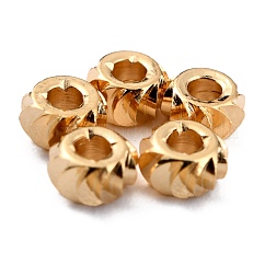 Brass Beads, Cadmium Free & Lead Free, Long-Lasting Plated, Corrugated Rondelle, Golden, 4x2mm, Hole: 1.4mm
