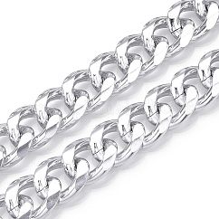 アルミニウムファセットカーブチェーン  ダイヤモンドカットキューバチェーン  溶接されていない  銀  20.5x17x4.5mm