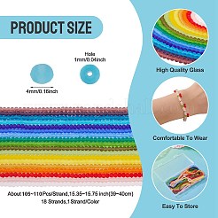 18連売り18色透明ガラスビーズ連売り  ロンデル  多面カット  艶消し  ミックスカラー  4mm  穴：1mm  約105~110個/連  15.35~15.75''（39~40センチメートル）  1本/色&nbsp;EGLA-TA0013-38