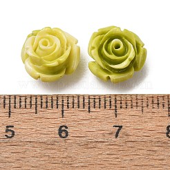 合成サンゴ染め彫刻ビーズ  花バラ  緑黄  11x11x9mm  穴：1.5mm&nbsp;SH-CBAE713-04