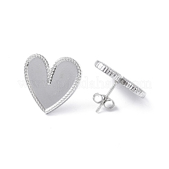 変色しない304ステンレススチール製スタッドピアス（女性用）  ハート  ステンレス鋼色  17.5x18mm  ピン：0.8mm&nbsp;EJEW-I285-32P