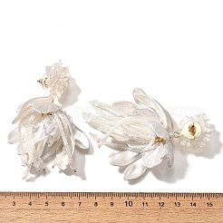 合金＆スターリングシルバー＆アクリルダングルスタッドピアス  花  ゴールドカラー  925mm&nbsp;EJEW-Q013-06A
