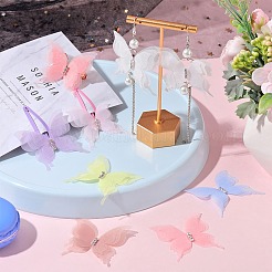 48個 8色 単色 3層ファイバーチュール装飾アクセサリー  3Dクラフトオーガンジー蝶  クリスタルラインストーン付き  ミックスカラー  56x54x3mm  6個/カラー&nbsp;FIND-SC0005-73