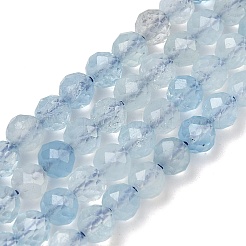天然石アクアマリンビーズ連売り  ラウンド  多面カット  4~4.5mm  穴：0.7mm  約45~55個/連  7.68~7.87''（19.5~20センチメートル）&nbsp;G-B168-A02-4mm