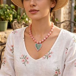 Alloy Enamel Leaf Pendant Resin Nuggets Beaded Necklaces for Women&nbsp;WG16F8F-01
