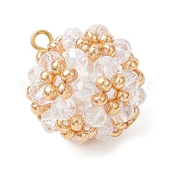 Electroplate Glass & Round Rocailles & Glass Pearl Beaded Pendants&nbsp;PALLOY-MZ00879-05