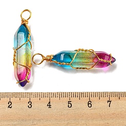 ガラスのペンダント  金色の真鍮ワイヤー金具付き  弾丸チャーム  カラフル  41~43x8.5~10x10mm  穴：5mm&nbsp;GLAA-H029-06G-09