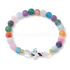 Synthetic Moonstone & Frosted Natural Weathered Agate Beads Stretch Bracelets for Women&nbsp;BJEW-JB11333-05
