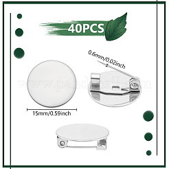 304ステンレススチール製ブローチカボションセッティング40個  フラットラウンド  ステンレス鋼色  15mm&nbsp;STAS-UN0063-68A-P