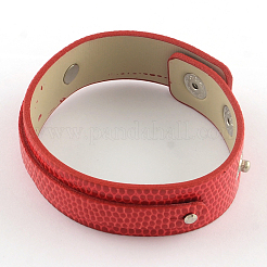 模造革コードスナップブレスレット  プラチナ  レッド  200x18mm  短いコード：8mm&nbsp;WACH-S001-1C
