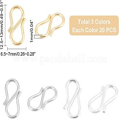 60個 3色 304ステンレススチールSフック留め金  ミックスカラー  12.5~13x6.5~7x1mm  穴：3~6  20個/カラー&nbsp;STAS-UN0033-52