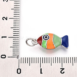 真鍮とエナメルのペンダント  魚  丸カン付き  プラチナ  17.5x8.5x5mm  穴：3.5mm&nbsp;KK-T079-02A-P