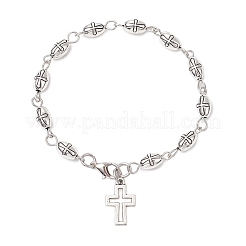 チベット風合金クロスチャームブレスレット（女性・男性用）  アンティークシルバー  8-1/4インチ（20.8cm）&nbsp;BJEW-JB11413