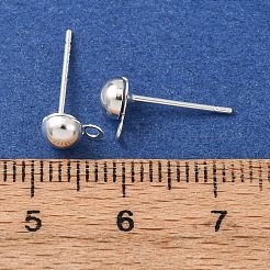 真鍮製スタッドピアスパーツ  カドミウムフリー＆鉛フリー  半円  カン付き  925銀メッキ  7x5mm  穴：1.2mm  ピン：12x0.8mm&nbsp;LS-KK-G604-01S-02