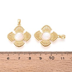 天然石ホワイトシェルペンダント  真鍮製の花のチャーム  18KGP本金メッキ  25x23x3.5mm  穴：5x2.5mm&nbsp;KK-N287-06G